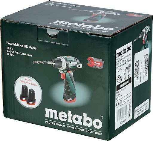 Аккумуляторный шуруповерт Metabo PowerMaxx BS Basic 2х2,0 Ач картонная коробка (600984000) 600984000 фото