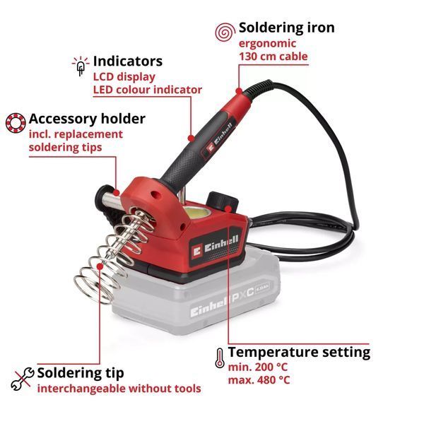 Паяльник аккумуляторный EINHELL TE-SI 18/480 Li E-Solo (18В/каркас/205-480&deg;C) 4520400 фото