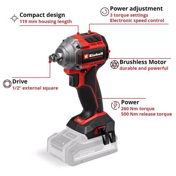 Ударний гайковерт акумуляторний Einhell Professional TP-CW 18/260-C Li BL - Solo (з АКБ 18V 4,0Ah) 4510090 4512042 фото