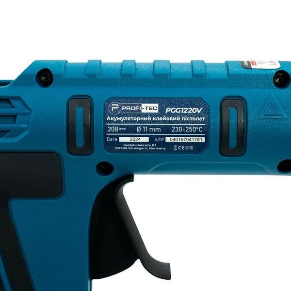 Акумуляторний клейовий пістолет PROFI-TEC PGG1120V POWERLine : без АКБ, 230 &ndash; 250 &deg;С 006109 фото