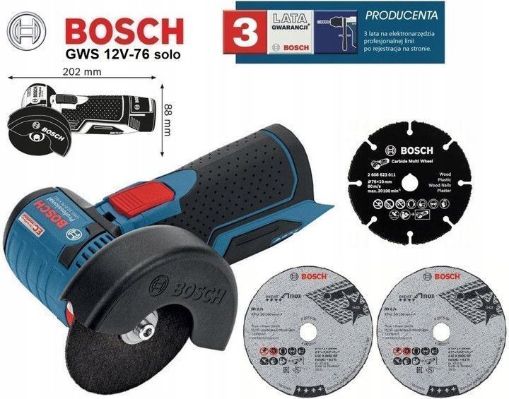 Аккумуляторная угловая шлифмашинка 12В Bosch GWS 12V-76 + акб + зарядное + 3 круга + вкладка L-BOXX 0615990M3E фото