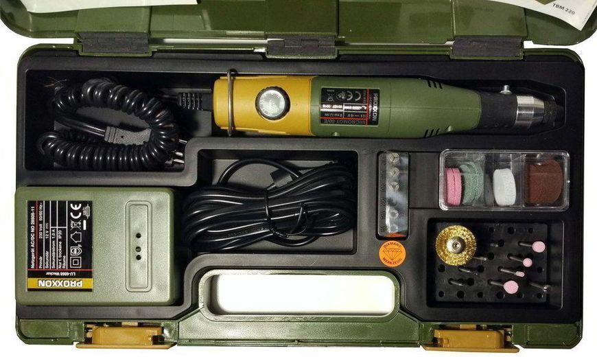 Высокоточная бормашина (гравер) Proxxon Micromot 60/E (28515), кейс, 34 расходных инструмента, Германия 28515 фото