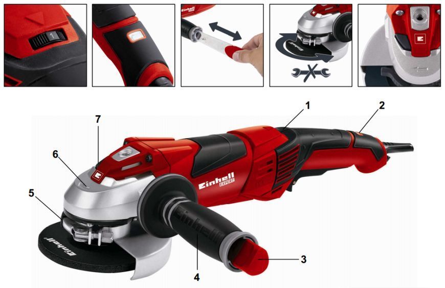 Мощная угловая шлифмашина Einhell TE-AG 125 CE : 1100 Вт, диск 125 мм (4430860) 4430860 фото