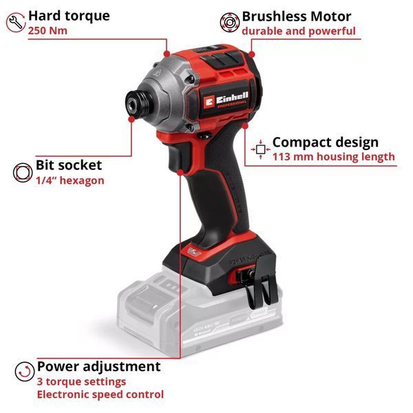 Ударная отвертка Einhell Professional TP-CI 18/250-C Li BL-Solo: без АКБ (4510095) 4510095 фото
