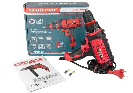 Потужний електричний шуруповерт Start Pro SED-990: 990Вт, 40Нм, 2 швидкості, 400/1600 об/хв. SED-990 фото