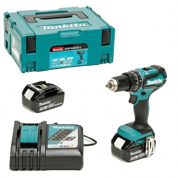 Аккумуляторная ударная дрель-шуруповерт Makita DHP485RFJ : 2 акб Li-ion 18 В, 3 Ah + з/у DHP485RFJ фото