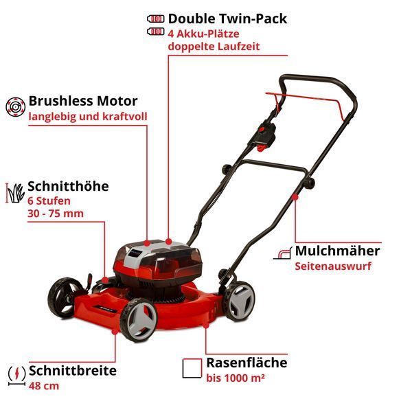 Газонокосарка акумуляторна Einhell GE-CM 36/48 Li M (акум 4.0Ah і зарядка 2шт) 3413054 4512042-2 фото