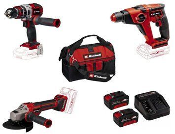 Набір акумуляторних інструментів EINHELL TK 18/3 Li (CD+AG+HD+2 Battery+Bag) : з АКБ 2шт-18V 3.0Ач+ЗП 4514305, 4513970, 4431155 фото