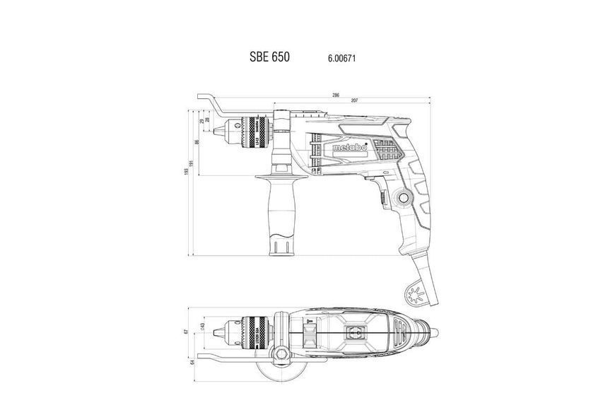 Дрель электрическая ударная (электродриль) Metabo SBE 650 : 650 Вт, 1.5-13мм сверло, 1.8 кг (600671000) 600671000 фото