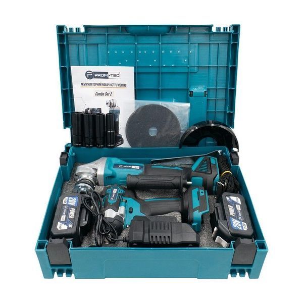 Набор аккумуляторных инструментов PROFI-TEC Combo Set 2 POWERLine DGA20BL+DTW500BL: с АКБ 2шт-20V 5.0Ач+ЗУ 005936 фото