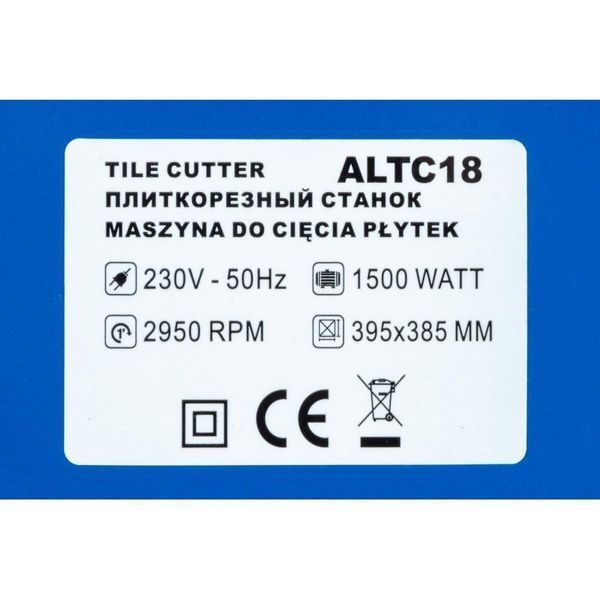 Плиткоріз з водяним охолодженням AL-FA ALTC18 : 1500 Вт, глибина різу-40 мм, 180 мм диск ALTC18 фото
