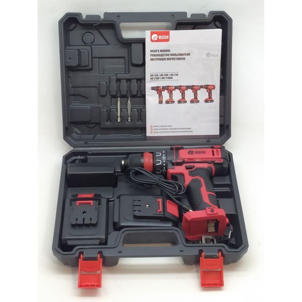 Мощный аккумуляторный шуруповерт Edon AD-21AUN : 21V, 2 Аh, 1450 об/мин, 30 Нм, 2 аккумулятора, зарядное AD-21AUN фото