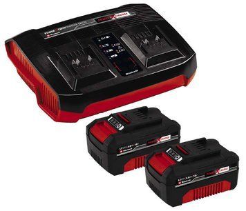 Потужний зарядний пристрій і акумулятор 18V 2 шт x 4,0Ah Twincharger Kit Einhell Power-X-Change 4512112 фото