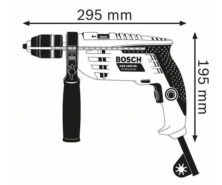 Профессиональная дрель ударная Bosch Professional GSB 1600 RE : 700 Вт, 3000 об/мин, 25000 уд/мин 0601228200 фото