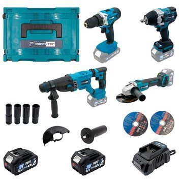 Акумуляторний набір інструментів PROFI-TEC Combo Set 4/4 POWERLine : з АКБ 2шт-20V 4.0Ач+ЗП 007060 фото