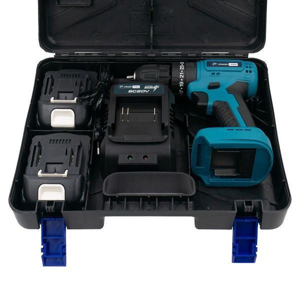 Аккумуляторный шуруповерт PROFI-TEC PCD3520BL POWERLine: с АКБ 2шт-20V 2.0 Ah, 28 Нм, набор головок 006074 фото