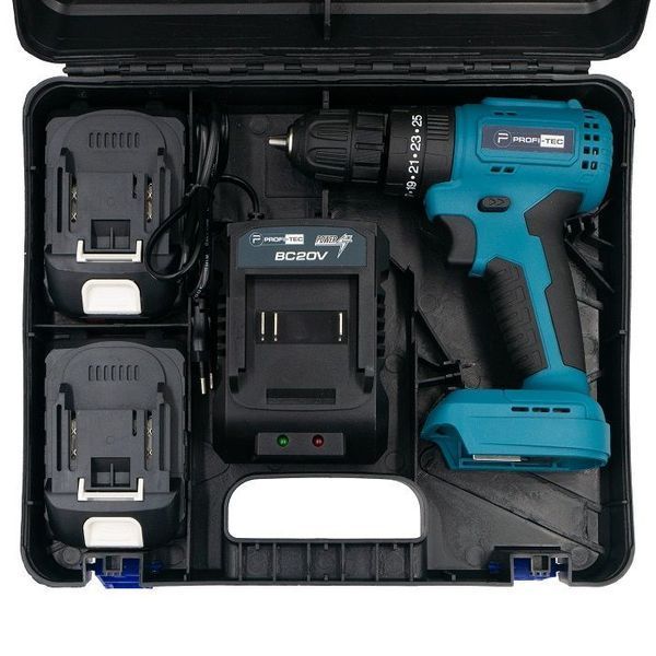 Аккумуляторный шуруповерт PROFI-TEC PCD3520BL POWERLine: с АКБ 2шт-20V 2.0 Ah, 28 Нм, набор головок 006074 фото