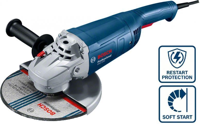 Профессиональная угловая шлифмашина (болгарка) Bosch GWS 2200 : 2200 Вт, 6500 об/мин, диск 230 мм 06018C1320 фото