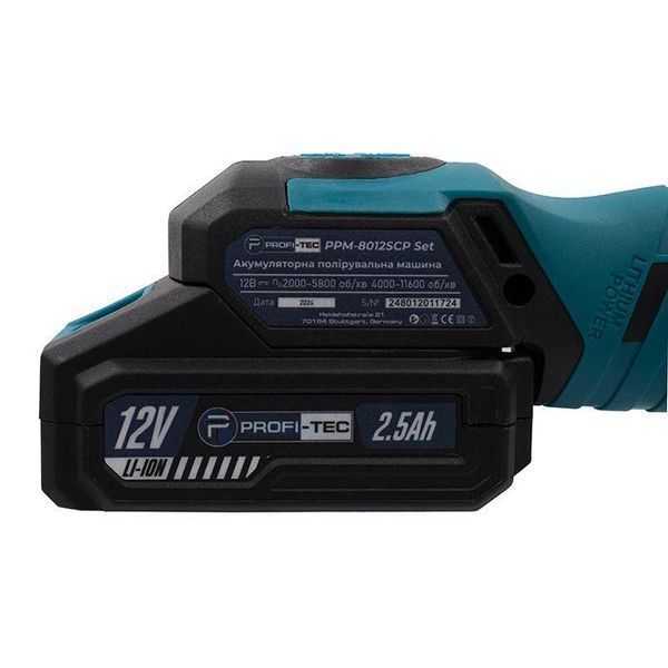 Аккумуляторная эксцентриковая полировальная машина PROFI-TEC PPM-8012SCP Set: с АКБ 12V 2.5 Ah+ЗП, круг 80мм 006070 фото