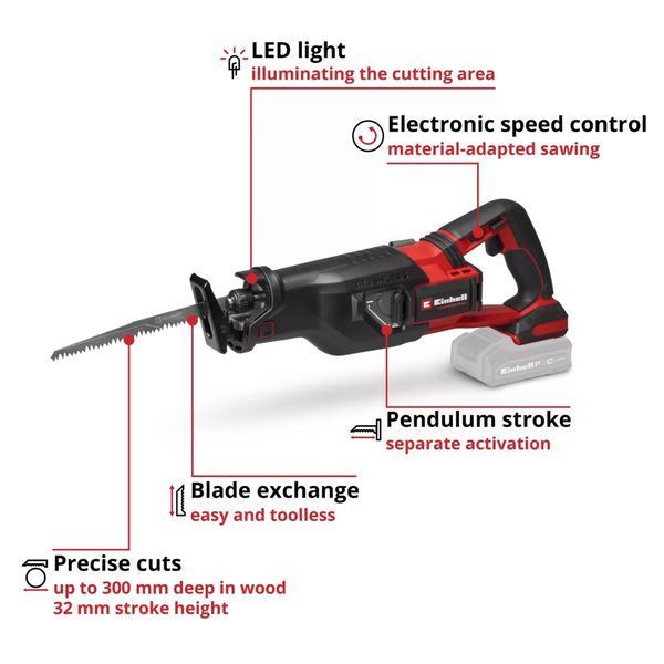 Пила сабельная аккумуляторная Einhell Professional TP-AP 18/32 Li BL-Solo (18В/каркас) 4326295 фото