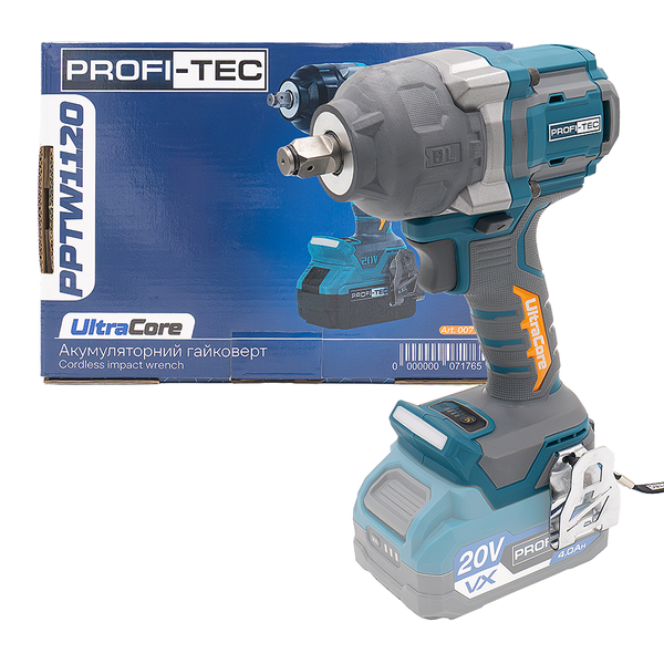 Акумуляторний гайковерт до 950 Нм PROFI-TEC PPTW11020 UltraCore (без АКБ, хвостовик 1/2&Prime;) 007176 фото