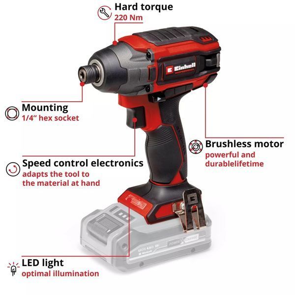 Мощная ударная отвертка Einhell TP-CI 18/220 Li BL-Solo : без АКБ, 220 Нм (4510085) 4510085 фото