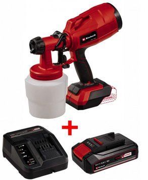 Набір! Фарборозпилювач Einhell TC-SY 18/60 Li - Solo + акб 18V 2,5 Ah + зарядне : 650 мл/хв., 60 DIN, 800 мл 4260025, 4512097 фото
