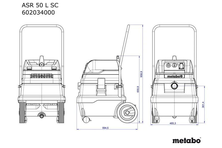 Профессиональный пылесос Metabo ASR 50 L SC : 1400 Вт, 50 л, 270 мБар, 4380 л/мин, вес 16 кг 602034000 фото