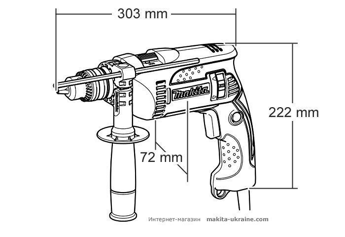 Профессиональная дрель электрическая ударная (электродриль) MAKITA HP1641K: 680 Вт, 1.5-13мм сверло HP1641K фото