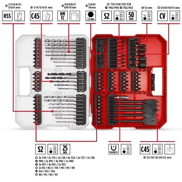 Професійний набір ударних біт і свердл einhell 95 шт XL-Box Einhell (108798) 108798 фото