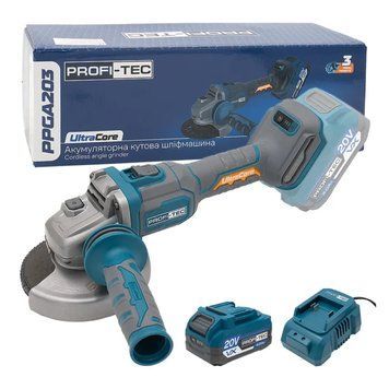 Аккумуляторная угловая шлифмашина PROFI-TEC PPGA203 UltraCore (20В 4а и зарядка) 007639 фото