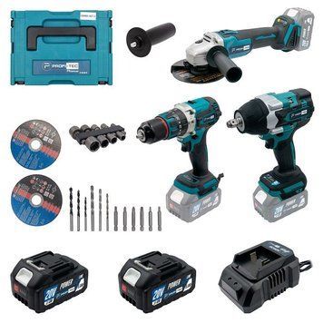 Набір акумуляторний інструментів PROFI-TEC Combo Set 3/4 POWERLine DTW800BL, DHP485BL, PGA202BL : з АКБ 2шт-20V 4.0Ач+ЗП 006301 фото