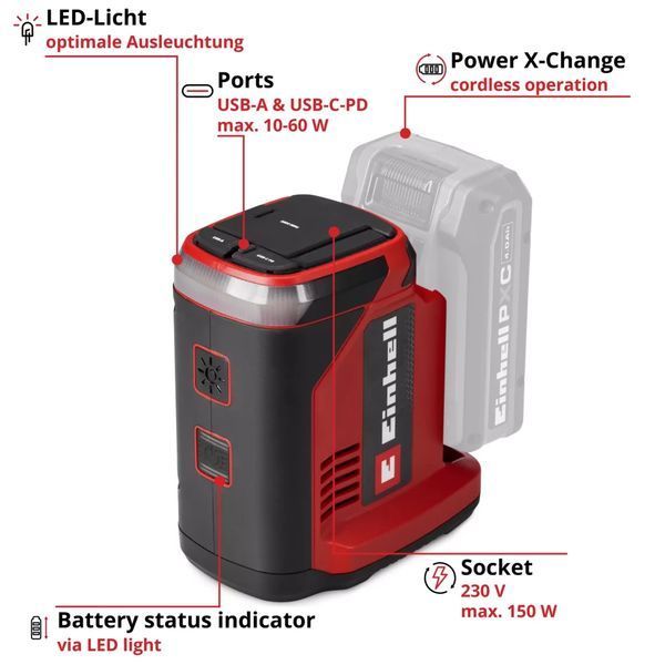 Інвертор акумуляторний Power X‑Change Einhell TC-ES 18/150/1 Li-Solo (1091320) без акума 1091320 фото