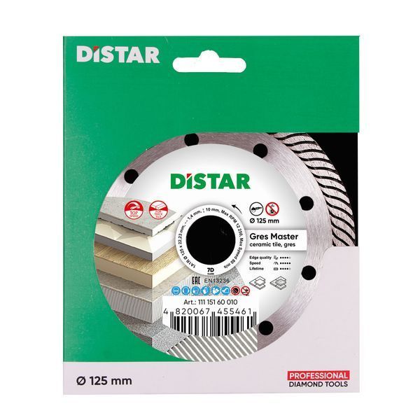 Диск алмазный отрезной Distar 7D 1A1R 125 Gres Master 1A1R 125x1,4/1,0x10x22,23 мм керамогранит 11115160010 фото