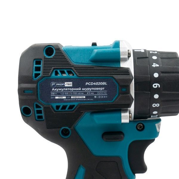 Акумуляторний шуруповерт PROFI-TEC PCD4020BL POWERLine : з АКБ 2 шт-20V х 2.0 Ah + ЗП, 40 Нм 005937 фото