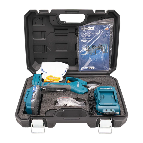 Акумуляторний секатор PROFI-TEC PES40 UltraCore (1&times;акум. (2.0 Аг), зарядне, кейс) 007631 фото