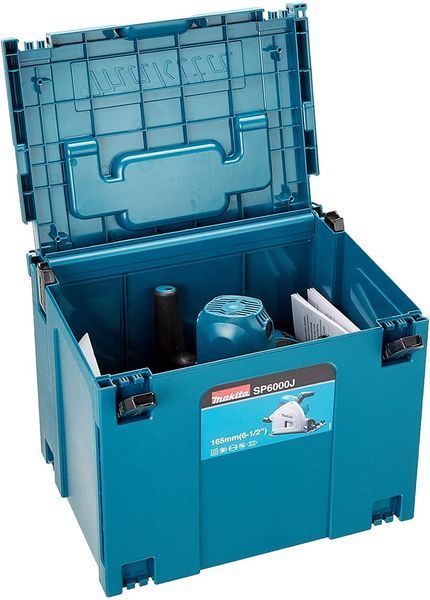 Професійна ручна заглибна дискова пила Makita SP 6000J : 1300 Вт, 165мм, 55мм глибини погружна в кейсі + лінійка 1.5м SP6000J лінійка фото
