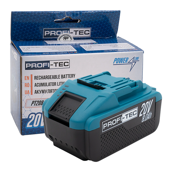 Аккумуляторная батарея PROFI-TEC PT2080EP POWERLine : 20V, 8.0 Аh, с индикатором заряда FAY 005851 фото
