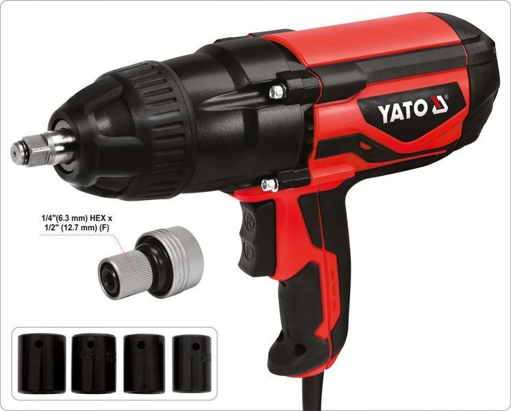 Ударный гайковерт YATO 1/2" 1020 Вт 600 НМ, 2600 об/мин + 4 головки и кейс YT-82021 фото