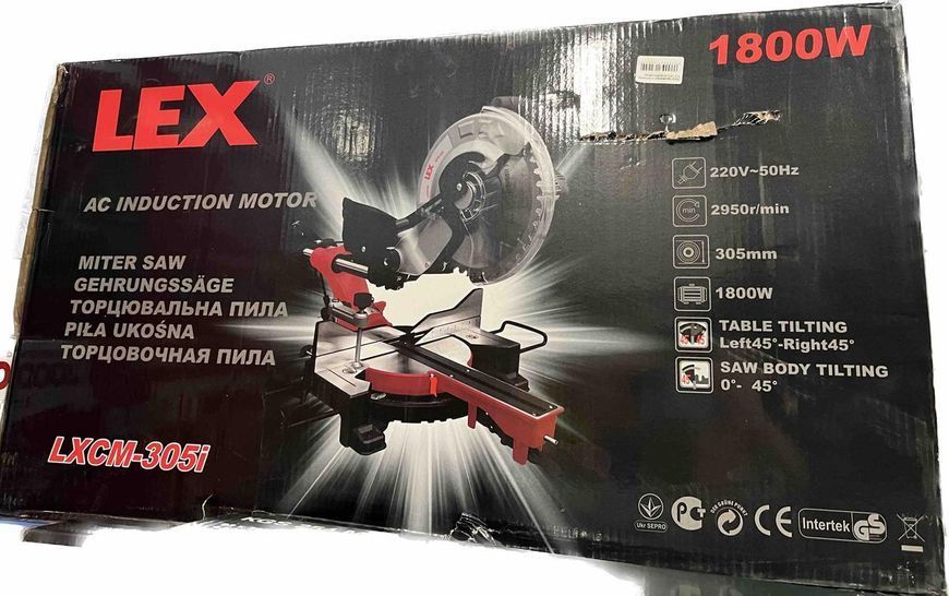 Професійна торцювальна пила з протяжкою LEX LXCM305i: 1800 Вт диск 305х30 мм, 5200б/хв, волога лінійка LXCM305i фото