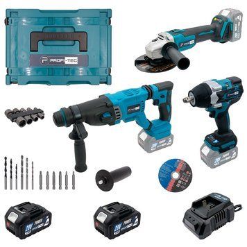 Акумуляторний набір інструментів PROFI-TEC Combo Set 3/5 POWERLine (PBH201BL, DTW800BL, DGA20BL) (2&times;АКБ (4.0 Аг), зарядний) 005934 фото