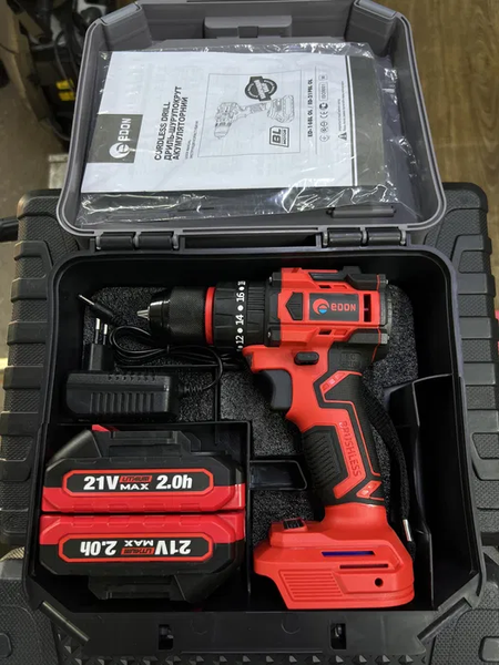 Мощный аккумуляторный бесщеточный шуруповерт EDON ED-21PBL OL : с АКБ 2-шт 21V 2.0 Ah+ЗУ, 50 Нм ED-21PBL OL фото