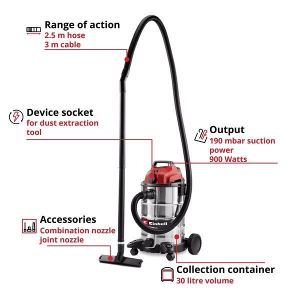 Пылесос для влажной и сухой уборки Einhell TC-VC 3055 SA (2342250) 2342250 фото
