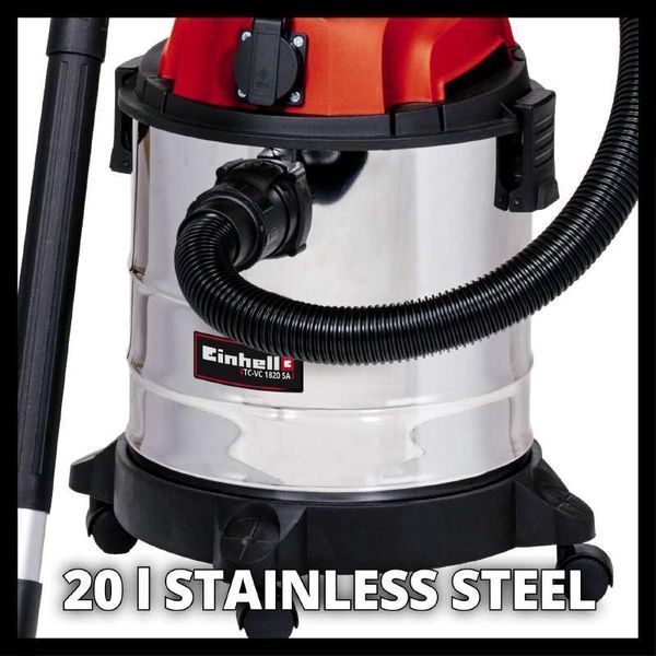Потужний професійний вакуумний промисловий пилосос для прибирання Einhell TC-VC 1820 SA : 1250 Вт, 20л, з розеткою 2342425 2342425 фото