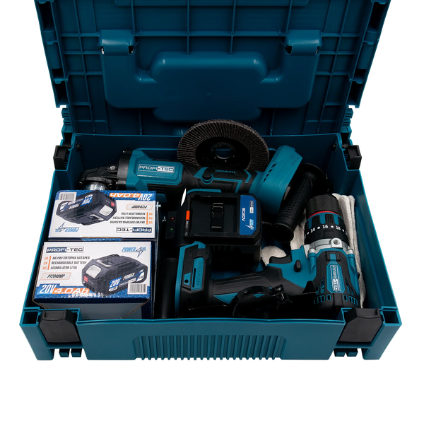 Аккумуляторный набор инструментов PROFI-TEC Combo Set 2/9 POWERLine (PGA202, DHP485BL) (2&times;аккум. (4.0 Ач), зарядный) 007150 фото