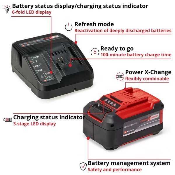 Аккумулятор и зарядное устройство 18V 5,2 Аh Starter-Kit Einhell Power-X-Change (4512147) 4512147 фото