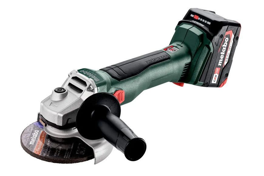 Мощная аккумуляторная болгарка Metabo W 18 L BL 9-125: с АКБ 2шт-18В/4,0Ач, 125мм диск (602374510) 602374510 фото