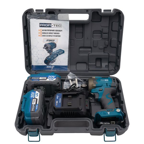 Гайковерт аккумуляторный PROFI-TEC PPTW4520 007131 (2акум.20В 4Ач/зарядный/кейс/450Нм) 007131 фото
