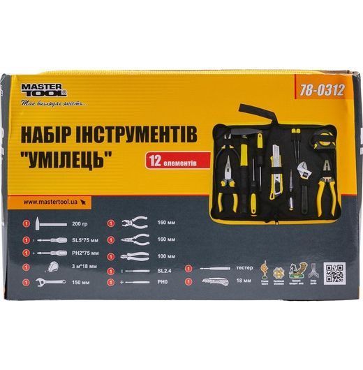 Качественный набор инструмента Mastertool Умелец 12 предметов (78-0312) вес 1.229 кг 78-0312 фото