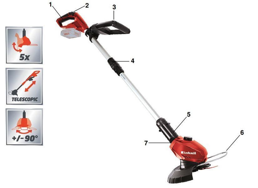 Професійний тример акумуляторний Einhell GE-CT 18 Li Solo : 18B, 8500 об/хв, 1.8кг (3411172) 3411172, 4512097 фото